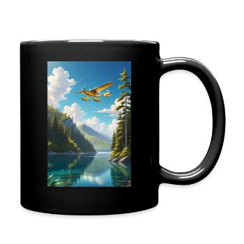 Ein Wasserflugzeug landet auf einem Bergsee - Tasse einfarbig - Schwarz - Rechts