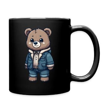 Cute teddy bear with denim jacket - Full Colour Mug - black - Right