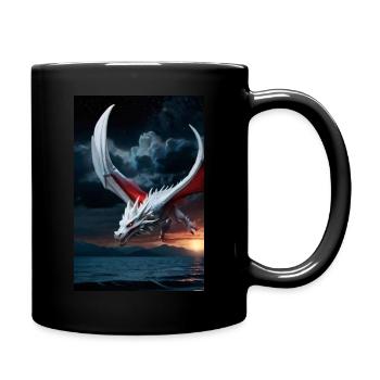 Weißer Fantasy Drache fliegt über das Meer - Tasse einfarbig - Schwarz - Rechts