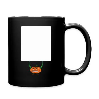Lustiger Kürbis mit Schild für Ihren Text - Tasse einfarbig - Schwarz - Rechts