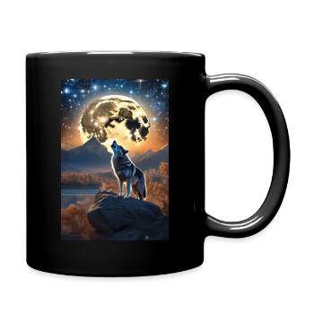 Einsamer Wolf heult den Mond an - Tasse einfarbig - Schwarz - Rechts
