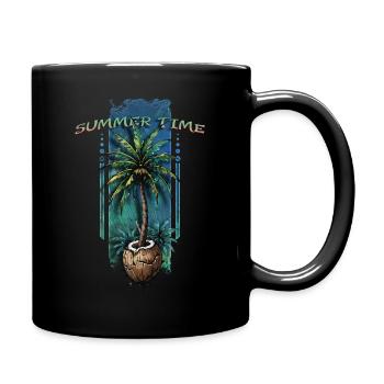 Tropical Escape: Palme schlüpft aus Kokosnuss - Tasse einfarbig - Schwarz - Rechts