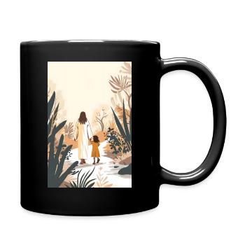 Jesus Christ walks with a girl, come - Full Colour Mug - black - Right
