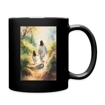 Jesus Wandeln Mit Einem Mädchen, Aquarellmalerei, - Tasse einfarbig - Schwarz - Rechts