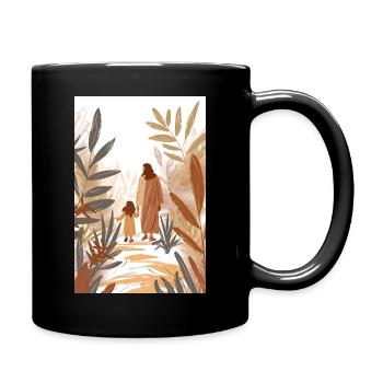 « Jésus marchant avec une jeune fille, religieuse - Mug uni - noir - Droite
