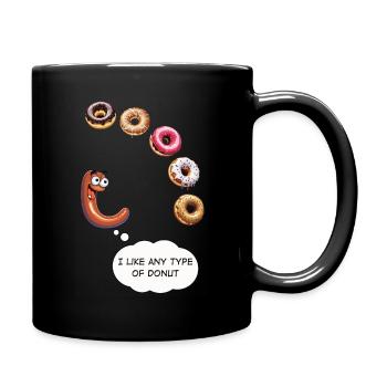 Eine Wurst, die Donuts liebt - Tasse einfarbig - Schwarz - Rechts