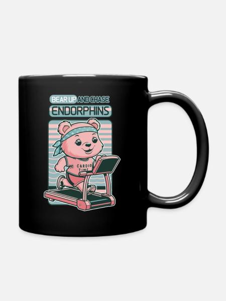 Bear up and chase endorphins Bear treadmill - Full Colour Mug - black