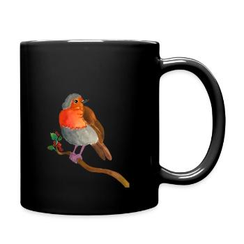 Watercolour Robin Bird - Full Colour Mug - black - Right