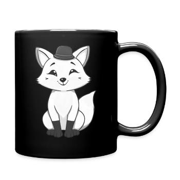 Fox with hat in black and white - Full Colour Mug - black - Right