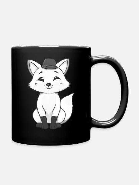 Fox with hat in black and white - Full Colour Mug - black