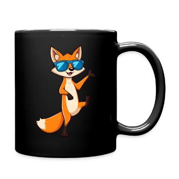 Vibrant Fox Wearing Sunglasses, Wave Greeting - Full Colour Mug - black - Right