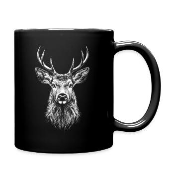 Hirsch Portrait Wildtier Waldtier Hirsche - Tasse einfarbig - Schwarz - Rechts