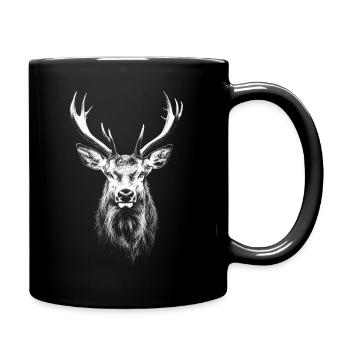Hirsch Portrait Wildtier Waldtier Hirsche - Tasse einfarbig - Schwarz - Rechts