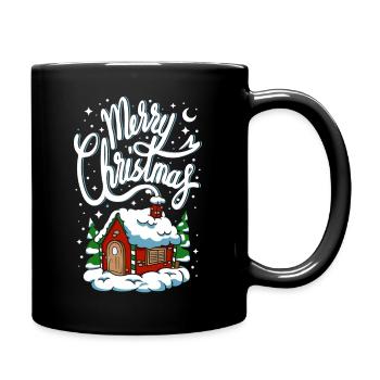 Christmas Merry Christmas House Cottage Tree Snow - Full Colour Mug - black - Right