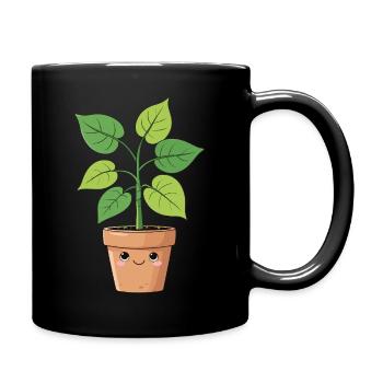 Kawaii plant with cute flower pot - Full Colour Mug - black - Right