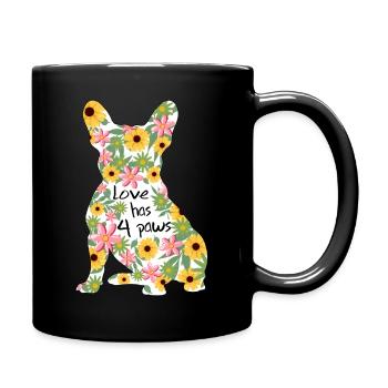 Französische Bulldogge Hund Pfote French - Tasse einfarbig - Schwarz - Rechts