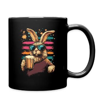 Lapin en lunettes de soleil buvant de la bière - Mug uni - noir - Droite