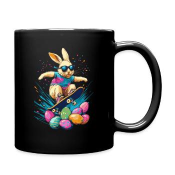 Osterhase fährt Skateboard - Tasse einfarbig - Schwarz - Rechts