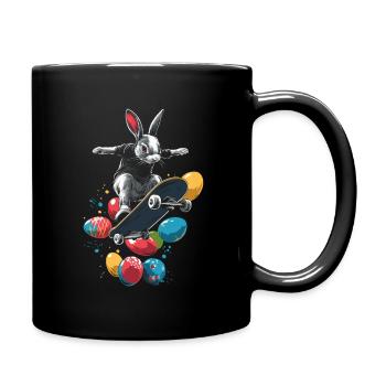 Osterhase fährt Skateboard - Tasse einfarbig - Schwarz - Rechts
