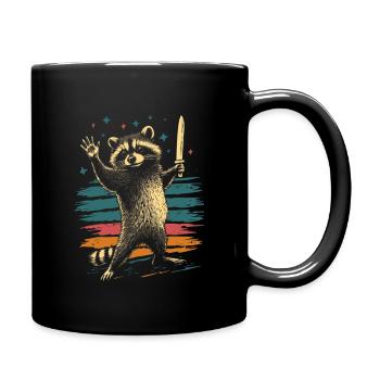 Lustiger Waschbär mit Messer - Tasse einfarbig - Schwarz - Rechts
