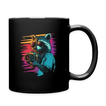 Raccoon with sunglasses and camera - Full Colour Mug - black - Right