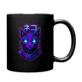 Cyber Neko – Neon Katze im Sci-Fi Style - Tasse einfarbig - Schwarz - Rechts