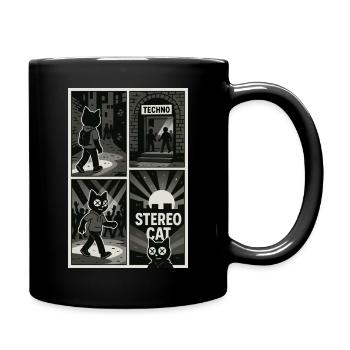 Stereo Cat - Comic - Techno Club - Tasse einfarbig - Schwarz - Rechts