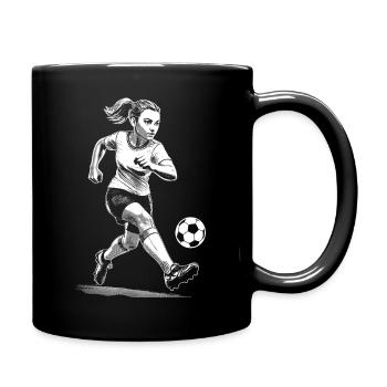 Frauenfußball Shirt Spieltag Spielfreude mit Ball - Tasse einfarbig - Schwarz - Rechts