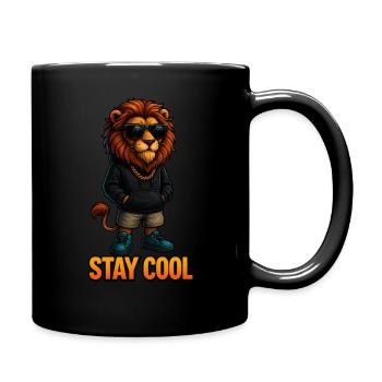 Bleib cool, Löwe - Tasse einfarbig - Schwarz - Rechts