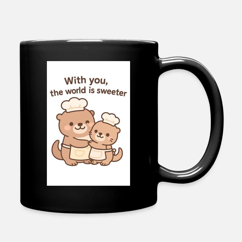 Mit dir wird die Welt süßer – Süßer Kawaii Otter - Tasse einfarbig - Schwarz
