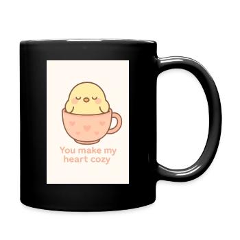 Kawaii Cute Bird in Teacup – Pastel Animal - Full Colour Mug - black - Right