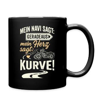 Mein Navi vs. Herz | Biker Kurven Motorrad Spruch - Tasse einfarbig - Schwarz - Rechts