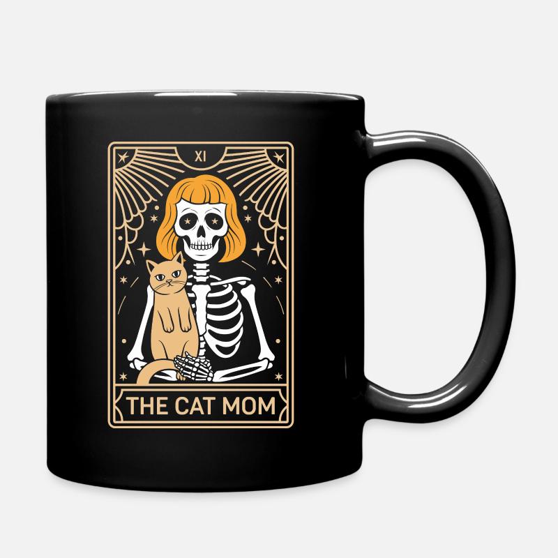 Katzenmama Tarot: Skelett mit Katze - Tasse einfarbig - Schwarz