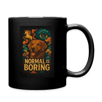 Hund mit Einhorn – Normal is Boring – Verrücktes D - Tasse einfarbig - Schwarz - Rechts