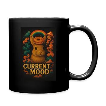 Bunny with Donut – Current Mood – Colorful Comic Design - Full Colour Mug - black - Right