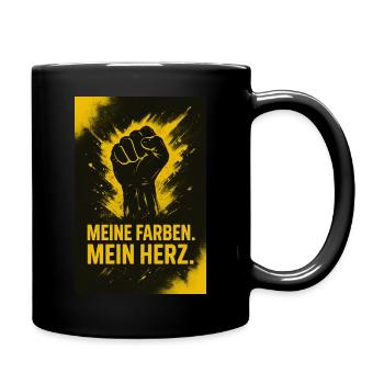 Meine Farben. Mein Herz. – Schwarz-Gelbe Leidensch - Tasse einfarbig - Schwarz - Rechts