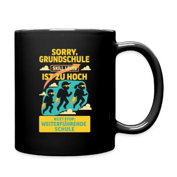 Tschüss Grundschule – Hallo Zukunft - Tasse einfarbig - Schwarz - Rechts