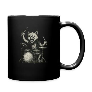Cat playing drums Punk Rock Music - Full Colour Mug - black - Right