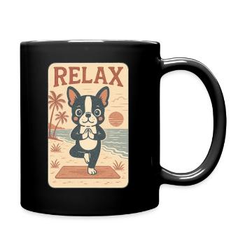 Boston Terrier Yoga sur une plage - Mug uni - noir - Droite