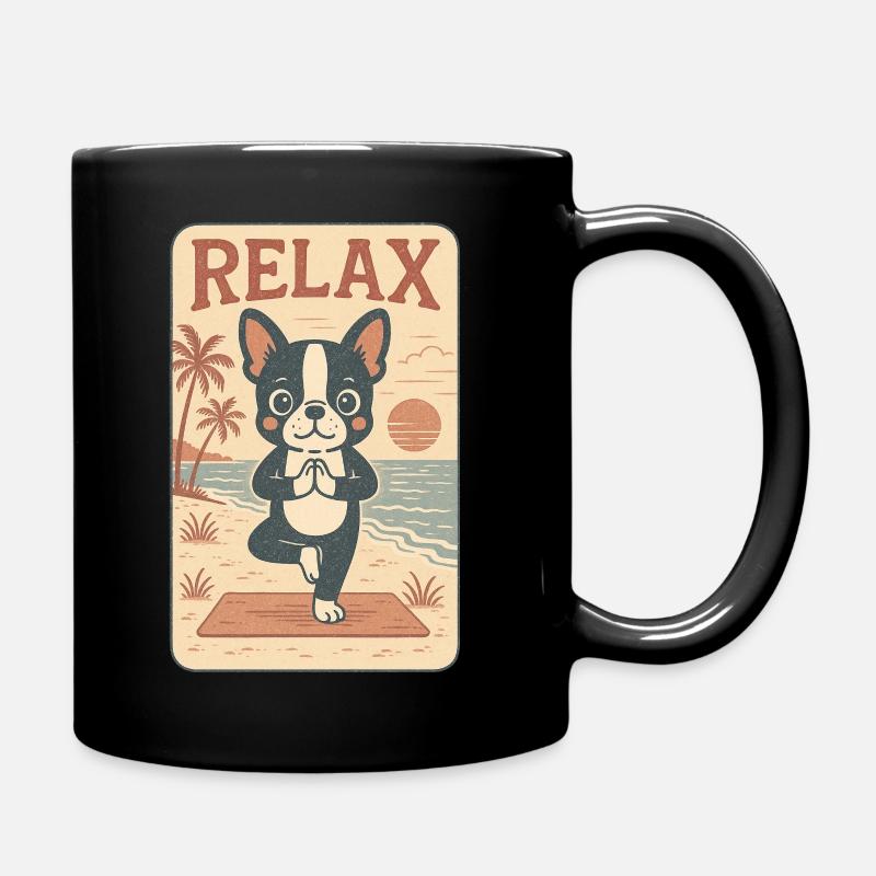 Boston Terrier Yoga am Strand - Tasse einfarbig - Schwarz