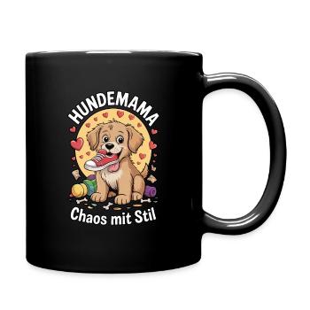 Hundemama – Chaos mit Stil | Lustiges Hundemotiv - Tasse einfarbig - Schwarz - Rechts