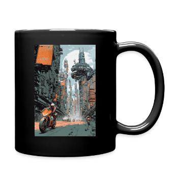 Futuristische Radtour durch Neon City - Tasse einfarbig - Schwarz - Rechts