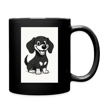 Glücklicher Dackel schwarz-weiß - Tasse einfarbig - Schwarz - Rechts