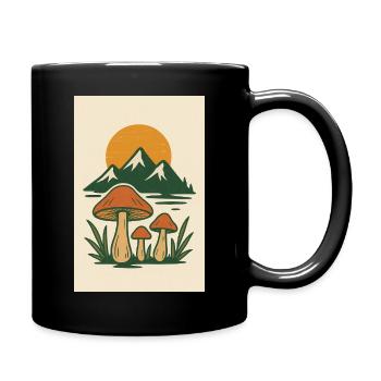 Bergsee und Pilze Naturmotiv - Tasse einfarbig - Schwarz - Rechts