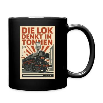 Eisenbahn Lok denkt in Tonnen Dampflok - Tasse einfarbig - Schwarz - Rechts