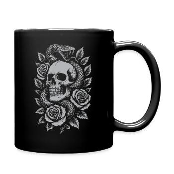 Totenschädel mit Schlange Geschenk - Tasse einfarbig - Schwarz - Rechts