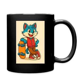 Scooter Fox mit Skateboard - Tasse einfarbig - Schwarz - Rechts