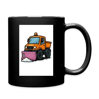 Kleiner Schneepflug auf Baustellenmotif - Tasse einfarbig - Schwarz - Rechts