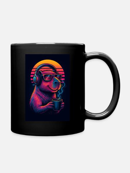 Midnight Capy Coffee – Neon Chill Vibes - Tasse einfarbig - Schwarz