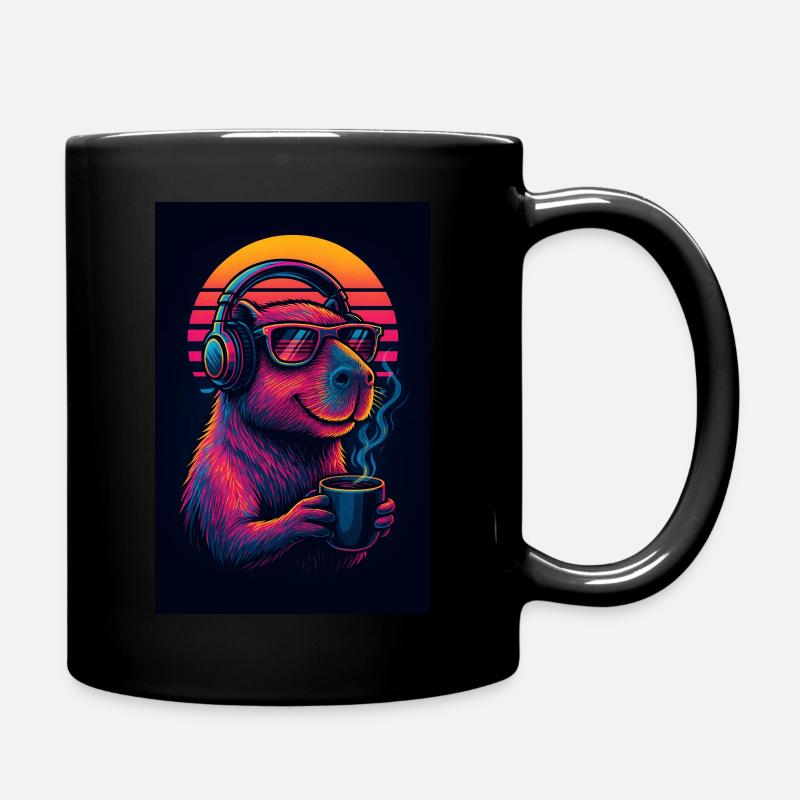 Midnight Capy Coffee – Neon Chill Vibes - Tasse einfarbig - Schwarz